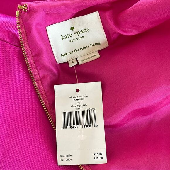 Kate Spade New York Origami Bow A-Line Tokyo Mini Dress Pink Size 2 BNWT - Picture 14 of 15
